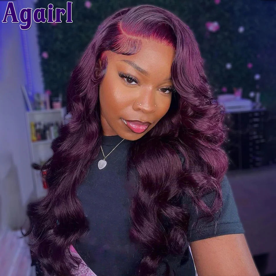 200% Density 13X6 Dark Purple Body Wave Human Hair Wigs Pre Plucked Glueless Brazilian 99J 13x4 Wavy Lace Frontal Wigs For Women